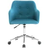 Chaise de bureau à roulettes capitonnée en tissu bleu canard et acier chromé BALTIK