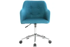 Chaise de bureau à roulettes capitonnée en tissu bleu canard et acier chromé BALTIK