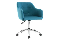 Chaise de bureau à roulettes capitonnée en tissu bleu canard et acier chromé BALTIK