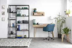 Chaise de bureau à roulettes capitonnée en tissu bleu canard et acier chromé BALTIK