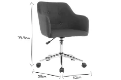 Chaise de bureau à roulettes capitonnée en tissu bleu canard et acier chromé BALTIK