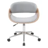 Chaise de bureau à roulettes design en tissu gris, bois clair et acier chromé BENT