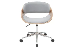 Chaise de bureau à roulettes design en tissu gris, bois clair et acier chromé BENT