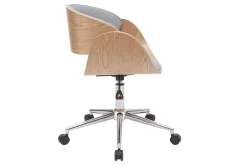 Chaise de bureau à roulettes design en tissu gris, bois clair et acier chromé BENT