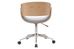 Chaise de bureau à roulettes design en tissu gris, bois clair et acier chromé BENT