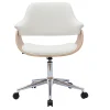 Chaise de bureau à roulettes design blanc, bois clair et acier chromé HANSEN