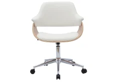 Chaise de bureau à roulettes design blanc, bois clair et acier chromé HANSEN