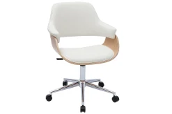 Chaise de bureau à roulettes design blanc, bois clair et acier chromé HANSEN