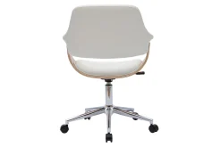 Chaise de bureau à roulettes design blanc, bois clair et acier chromé HANSEN