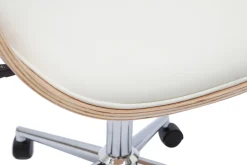 Chaise de bureau à roulettes design blanc, bois clair et acier chromé HANSEN