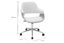 Chaise de bureau à roulettes design blanc, bois clair et acier chromé HANSEN