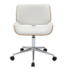 Chaise de bureau à roulettes design blanc, bois clair et acier chromé RUBBENS