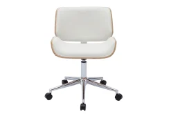 Chaise de bureau à roulettes design blanc, bois clair et acier chromé RUBBENS