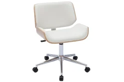 Chaise de bureau à roulettes design blanc, bois clair et acier chromé RUBBENS