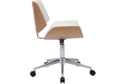 Chaise de bureau à roulettes design blanc, bois clair et acier chromé RUBBENS
