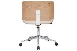 Chaise de bureau à roulettes design blanc, bois clair et acier chromé RUBBENS