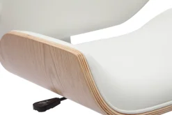 Chaise de bureau à roulettes design blanc, bois clair et acier chromé RUBBENS