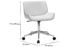 Chaise de bureau à roulettes design blanc, bois clair et acier chromé RUBBENS