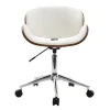Chaise de bureau à roulettes design blanc, bois foncé noyer et acier chromé WALNUT