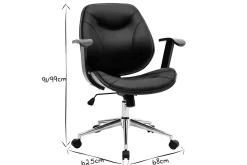 Chaise de bureau à roulettes design noir, bois foncé noyer et acier chromé YORKE