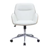 Chaise de bureau à roulettes design blanc, bois clair et acier chromé MARLOW
