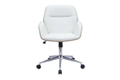 Chaise de bureau à roulettes design blanc, bois clair et acier chromé MARLOW