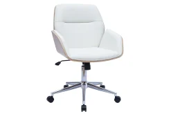 Chaise de bureau à roulettes design blanc, bois clair et acier chromé MARLOW