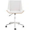 Chaise de bureau à roulettes design blanc, bois clair et acier chromé MELKIOR