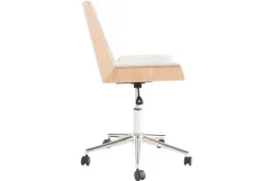Chaise de bureau à roulettes design blanc, bois clair et acier chromé MELKIOR