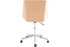 Chaise de bureau à roulettes design blanc, bois clair et acier chromé MELKIOR