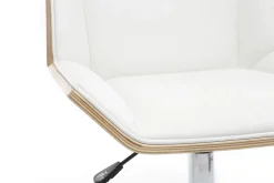 Chaise de bureau à roulettes design blanc, bois clair et acier chromé MELKIOR