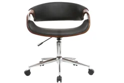 Chaise de bureau à roulettes design noir bois foncé noyer et acier chromé ARAMIS