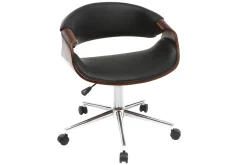 Chaise de bureau à roulettes design noir bois foncé noyer et acier chromé ARAMIS