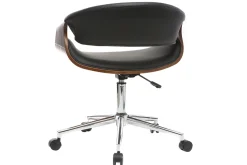 Chaise de bureau à roulettes design noir bois foncé noyer et acier chromé ARAMIS