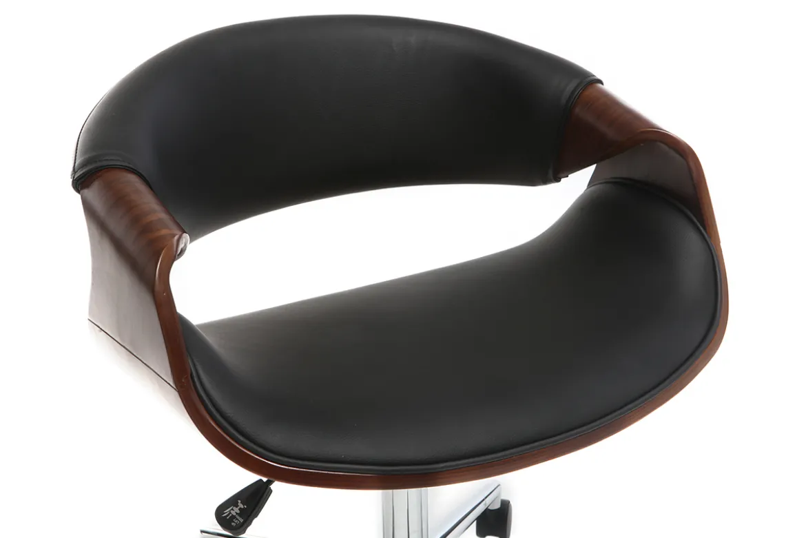 Chaise de bureau à roulettes design noir bois foncé noyer et acier chromé ARAMIS