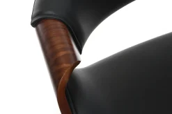 Chaise de bureau à roulettes design noir bois foncé noyer et acier chromé ARAMIS