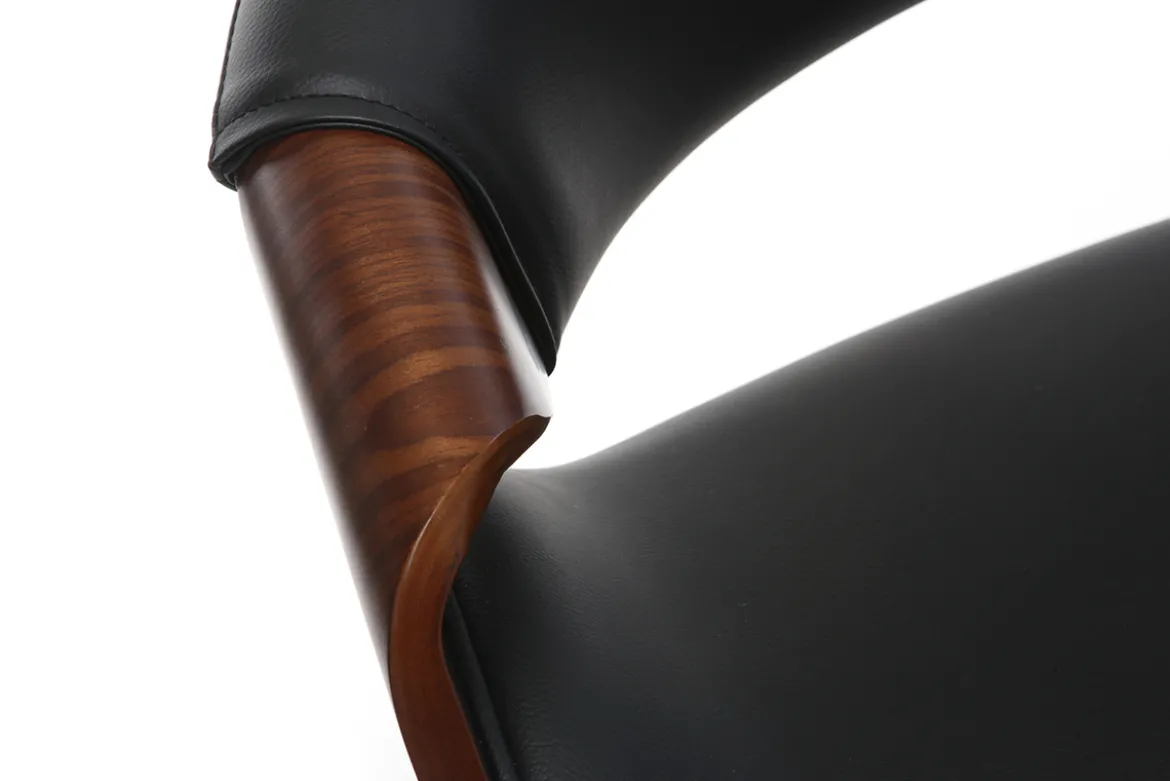 Chaise de bureau à roulettes design noir bois foncé noyer et acier chromé ARAMIS