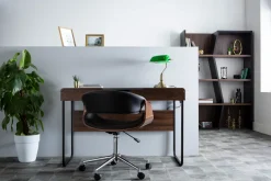 Chaise de bureau à roulettes design noir bois foncé noyer et acier chromé ARAMIS