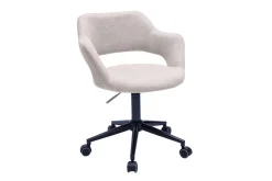 Chaise de bureau à roulettes design en tissu effet velours texturé beige et métal noir JESSY