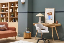 Chaise de bureau à roulettes design en tissu effet velours texturé beige et métal noir JESSY