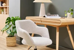 Chaise de bureau à roulettes design en tissu effet velours texturé beige et métal noir JESSY