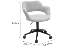Chaise de bureau à roulettes design en tissu effet velours texturé beige et métal noir JESSY