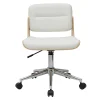 Chaise de bureau à roulettes design blanc, bois clair et acier chromé ARAMON
