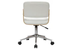 Chaise de bureau à roulettes design blanc, bois clair et acier chromé ARAMON