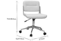 Chaise de bureau à roulettes design blanc, bois clair et acier chromé ARAMON