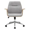 Chaise de bureau à roulettes design en tissu effet velours texturé gris, bois clair et acier chromé RUFIN