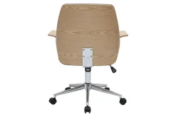 Chaise de bureau à roulettes design en tissu effet velours texturé gris, bois clair et acier chromé RUFIN