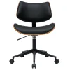 Chaise de bureau à roulettes design noir, bois foncé noyer et métal noir MALMO