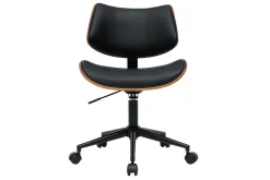 Chaise de bureau à roulettes design noir, bois foncé noyer et métal noir MALMO