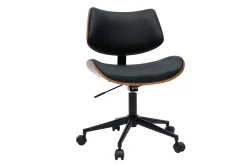 Chaise de bureau à roulettes design noir, bois foncé noyer et métal noir MALMO